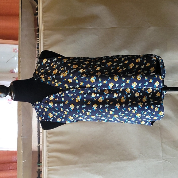 Love Notes royal blue with floral print Medium sleeveless - Picture 1 of 4